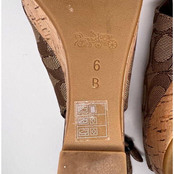 Coach Authentic Ferry Wedges Open Toe Gold Logo Platform Sandals Size 6 AS IS - Picture 4 of 12